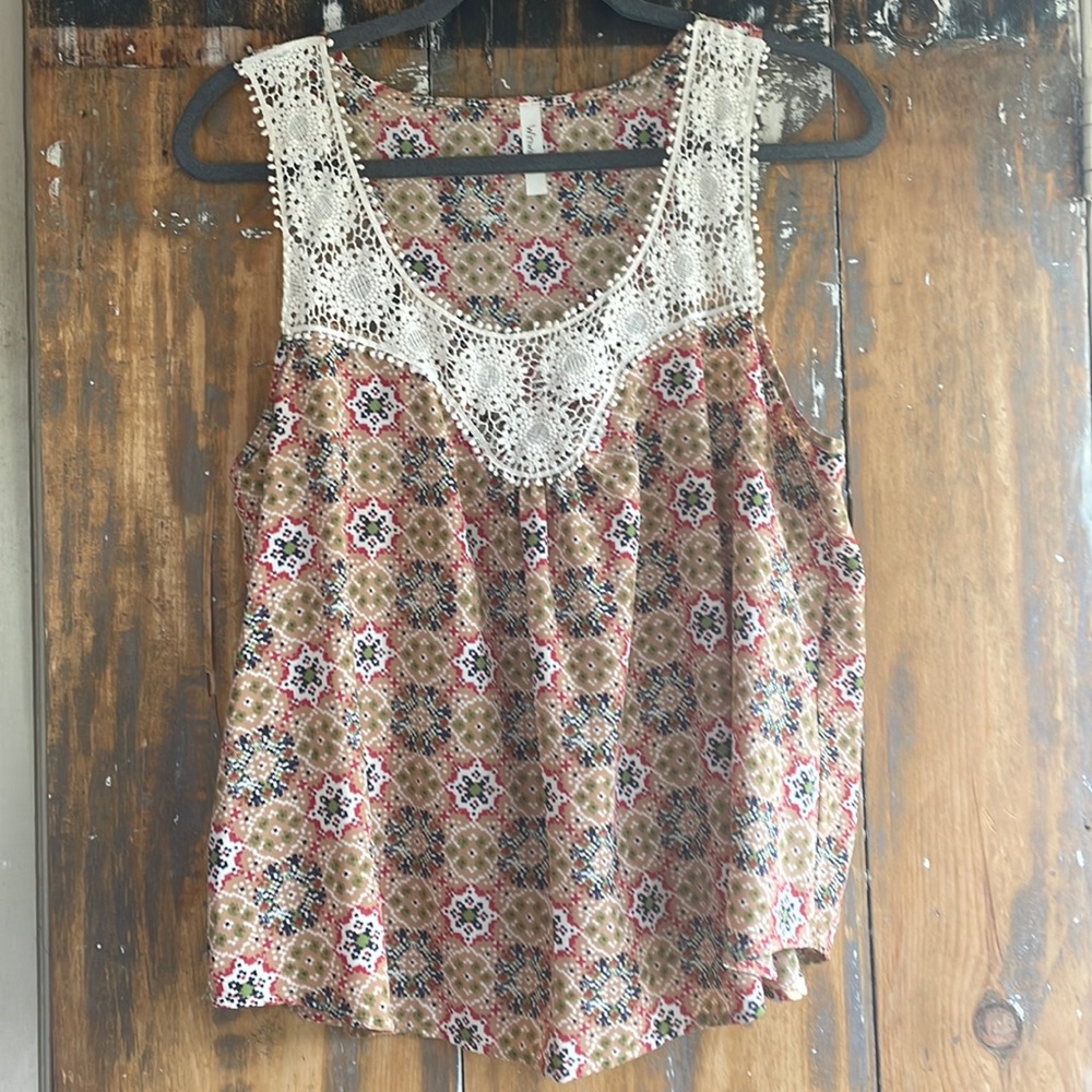 Boho Lace Sleeveless Shell Tank Top Size L